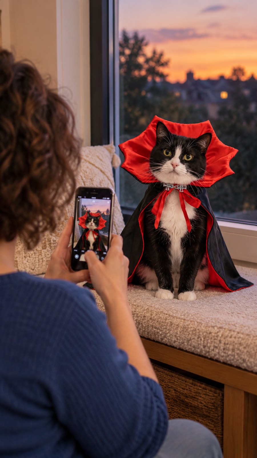 Meowfits Halloween cat costumes — illustrative DEMO scene S4